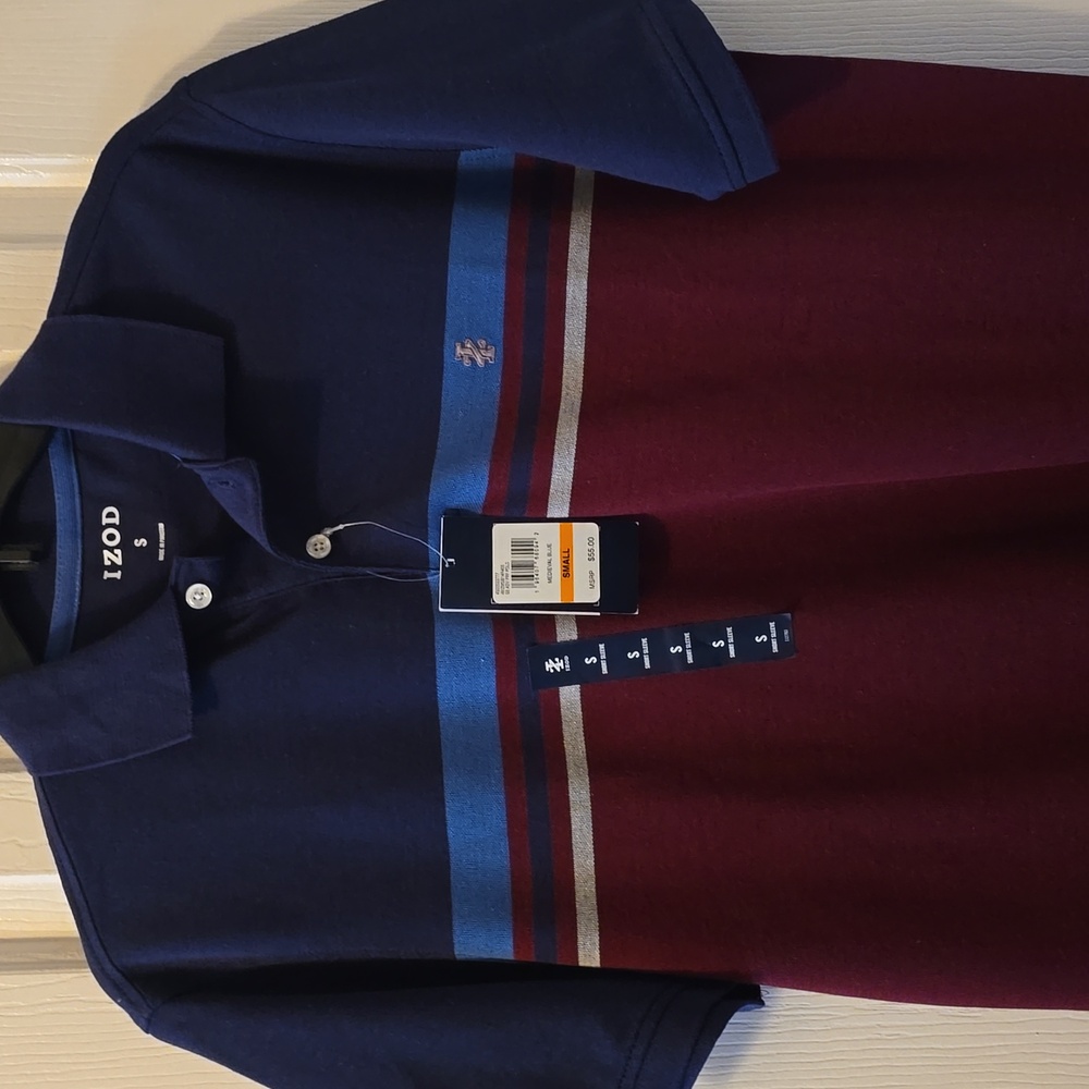 IZOD BRAND SIGNATURE MEN'S WINE & BLUE SHORT SLEEVES POLO SHIRT SIZE SMALL